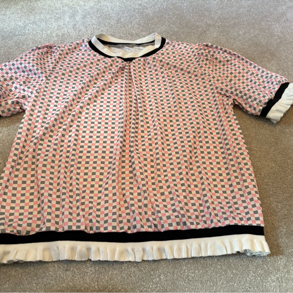 Stylish Pink and Black Checkered Women's Blouse